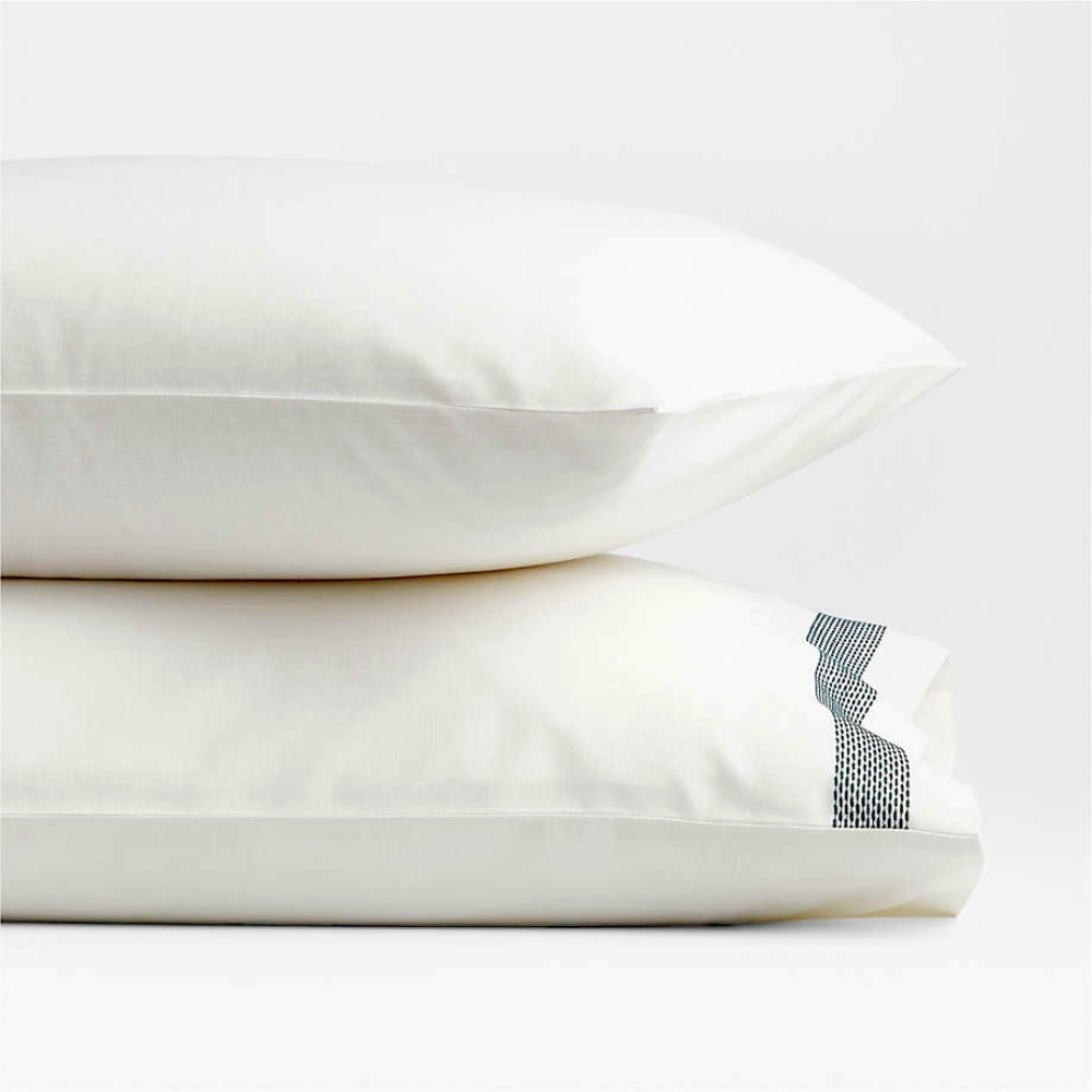 Crate&Barrel King Spruce Green Organic Cotton/Linen PILLOWCASE Set